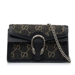 Gucci Jacquard Black Denim GG Monogram Super Mini Dionysus Shoulder Bag